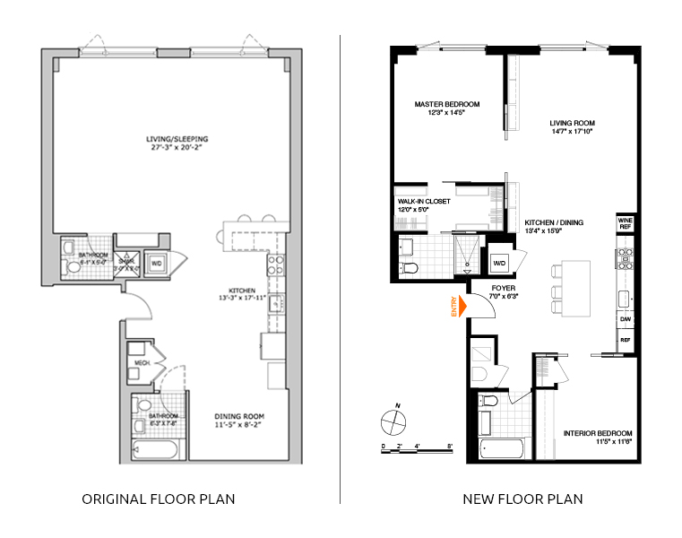 The new floor plan maintains the open loft feel while creating many distinct spaces